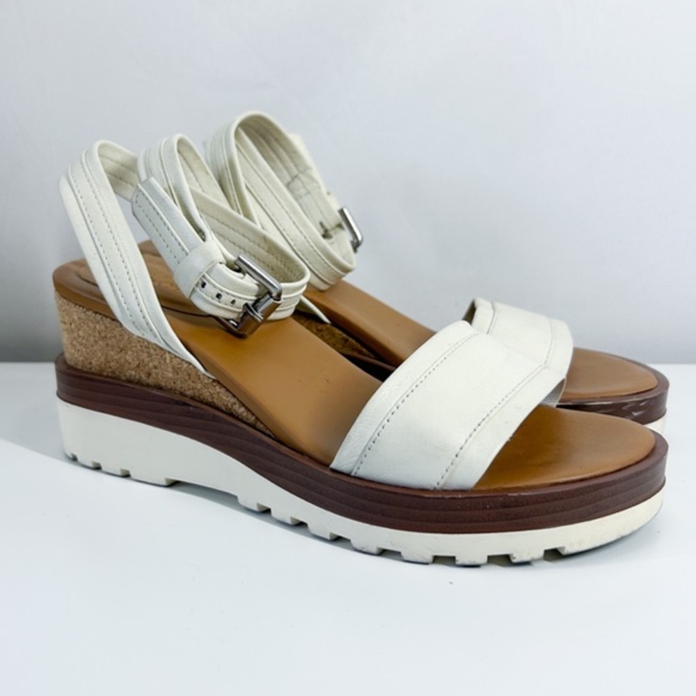 See by Chloe White Leather Platform Wedge Sandals Size 38